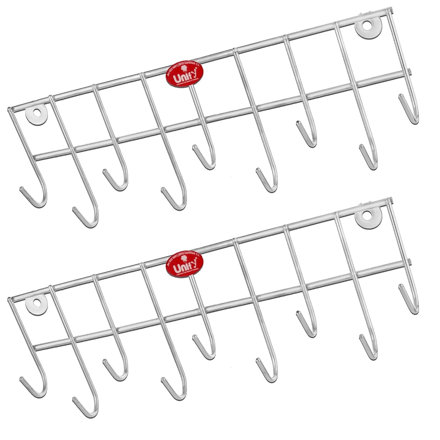 2-Piece Stainless Steel Hook Rail | Wall & Door Hanger for Bathroom & Kitchen (Silver) 9HOOKRAIL2 1