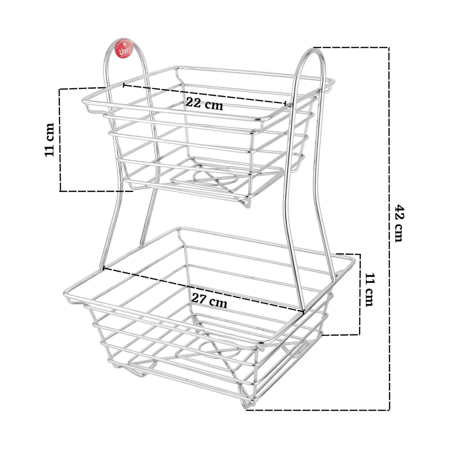 2-Tier Stainless Steel Fruit Basket - Square, Kitchen & Dining Table Stand