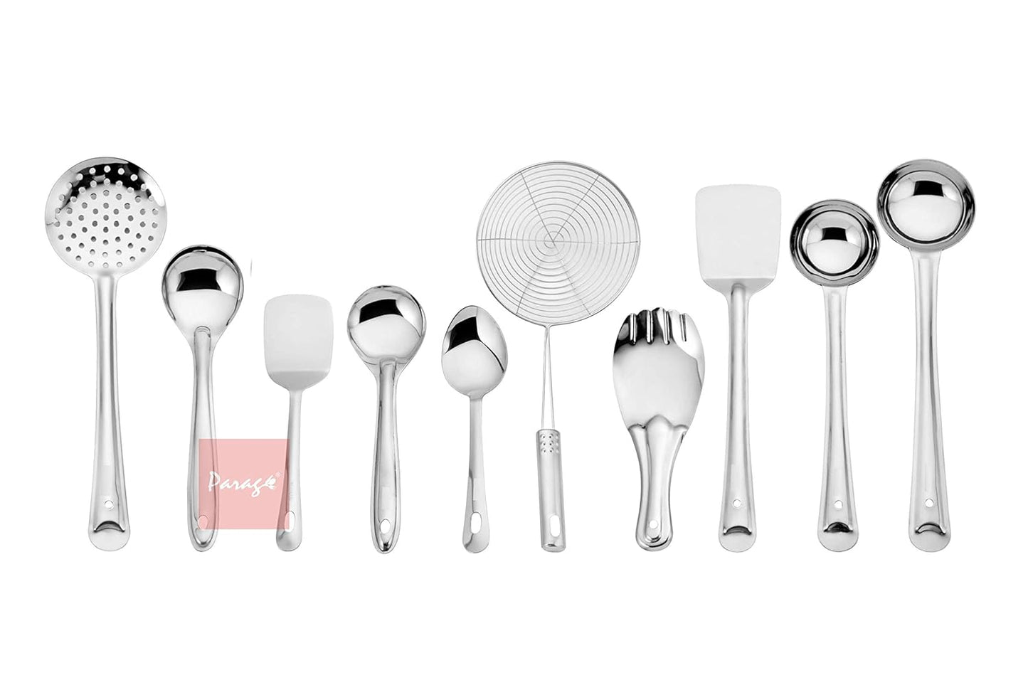 10-Piece Stainless Steel Cooking Spoons Set | Ladle, Turner, Strainer, Rice & Serving Spoons