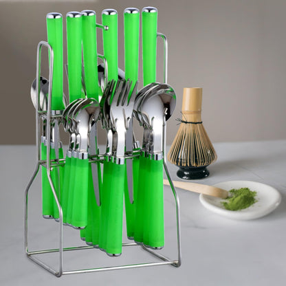25 Pcs Stainless Steel Cutlery Set with Stand for Kitchen & Dining | Green ZOLTAPARAGG 4