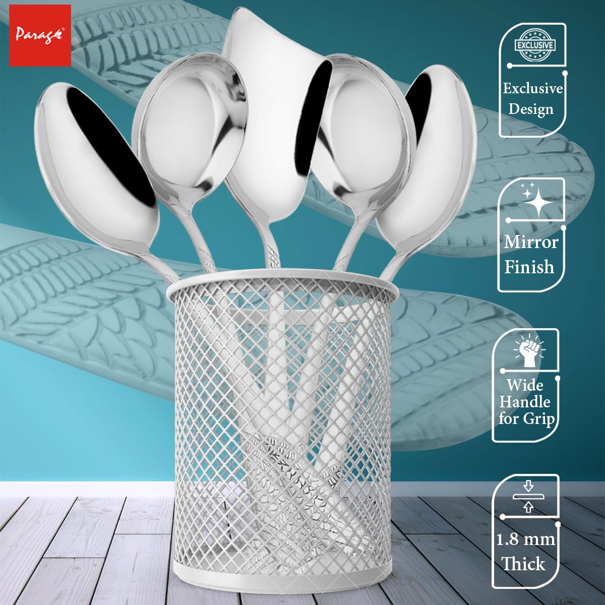 5-Piece Stainless Steel Serving Spoon Set | Heavy Gauge 1.8mm, 2 Soup, 2 Solid & 1 Rice Spoon (Silver, Pack of 5) 5IMPERIALSS-n 3