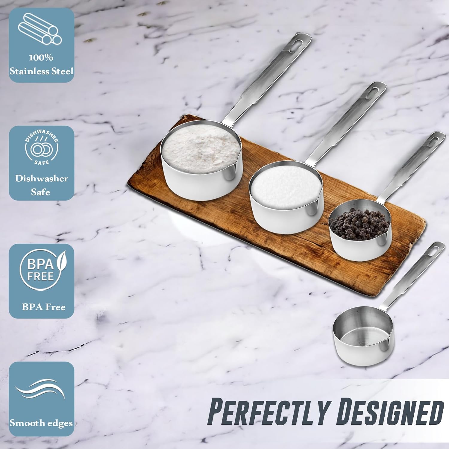 4 Pcs Stainless Steel Measuring Cups - Stackable, Wire Handles, Professional SetHMSRCP1 3