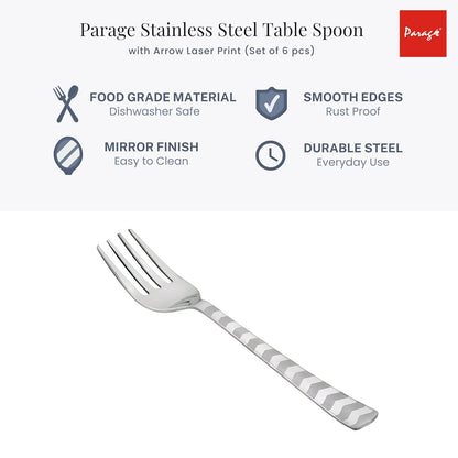 6-Piece Stainless Steel Dinner Fork Set | 18cm Premium Fruit & Dining Forks, Shiny Sturdy Handle (Arrow Design)