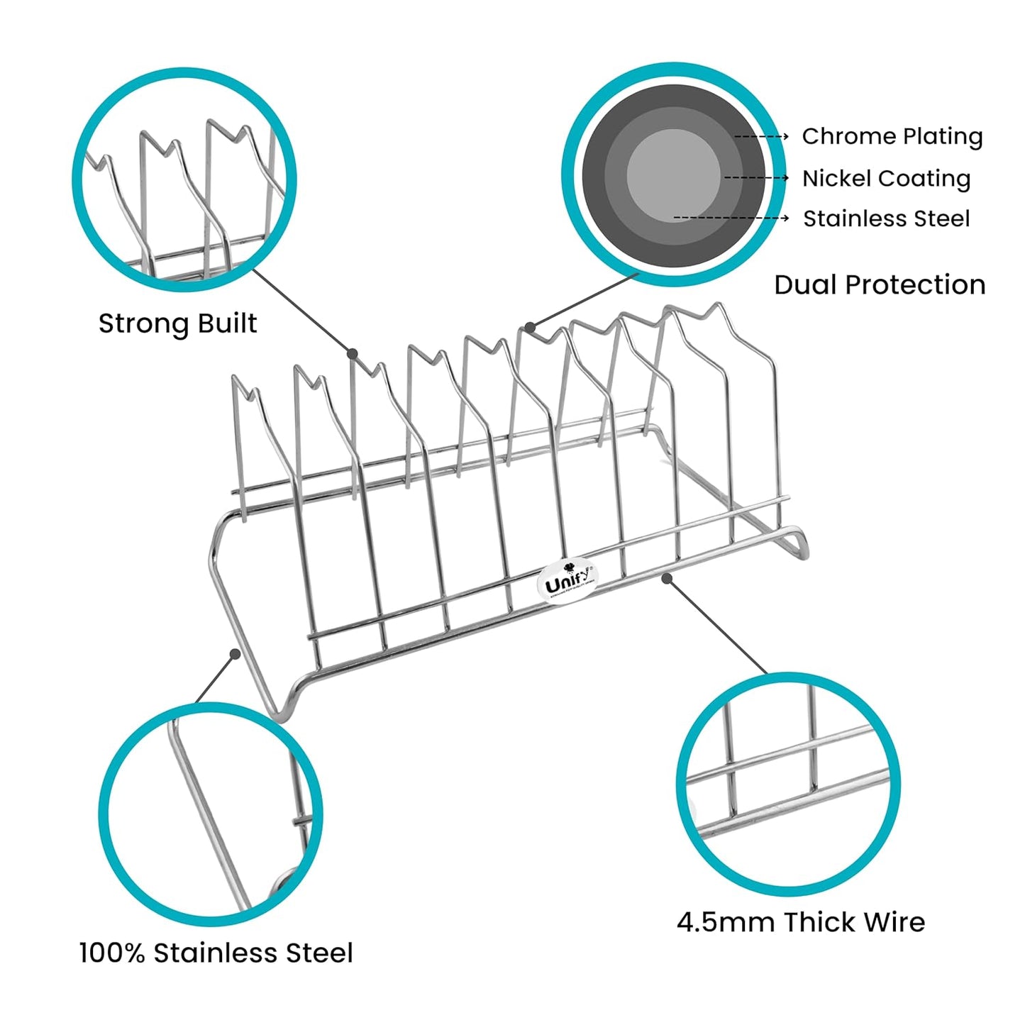 Stainless Steel Plate Rack for Kitchen | 8 Section Utensil & Dish Stand Silver PLATESTAND8 2