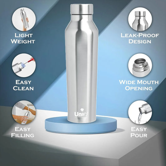 Venus Stainless Steel Water Bottle | 950 ml | Leak-Proof | Silver