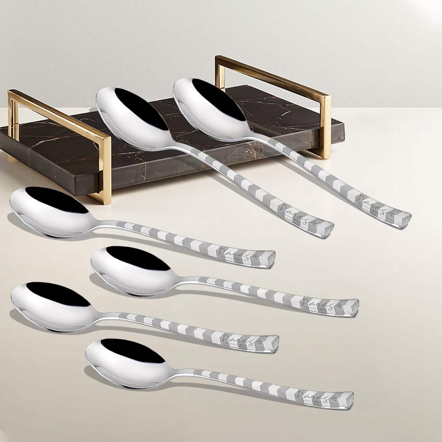 Stainless Steel Spoon Set of 6 | Arrow Design Dinner Spoons for Home & Kitchen | 16 cm, Silver 6ARROWBS 3