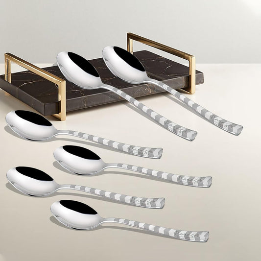 Stainless Steel Spoon Set of 6 | Arrow Design Dinner Spoons for Home & Kitchen | 16 cm, Silver 6ARROWBS 3