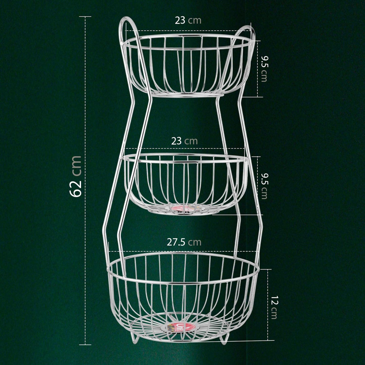3-Tier Stainless Steel Fruit Basket - Hexagonal, Kitchen & Dining Table StandHEXA3TIER1 3