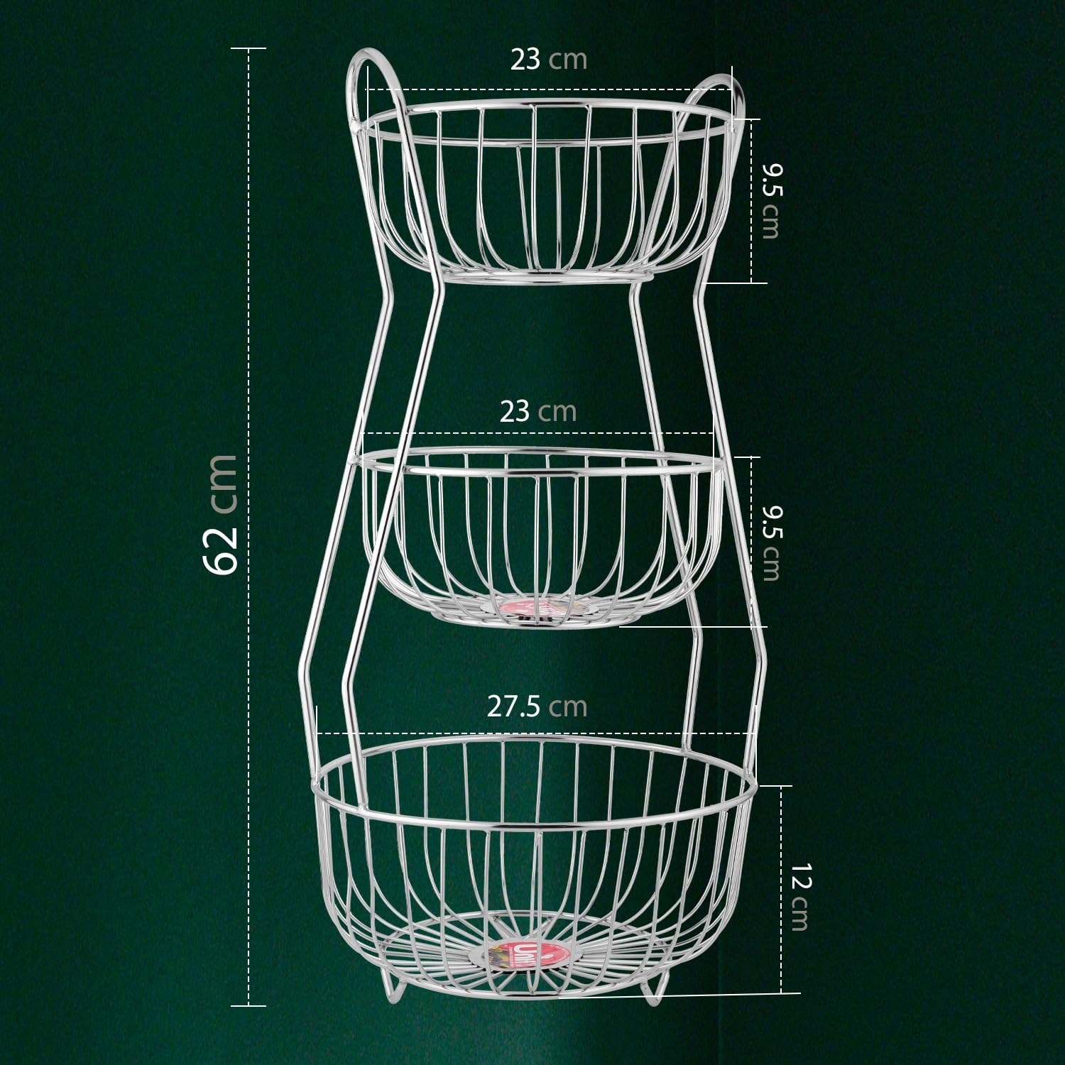 3-Tier Stainless Steel Fruit Basket - Hexagonal, Kitchen & Dining Table StandHEXA3TIER1 3