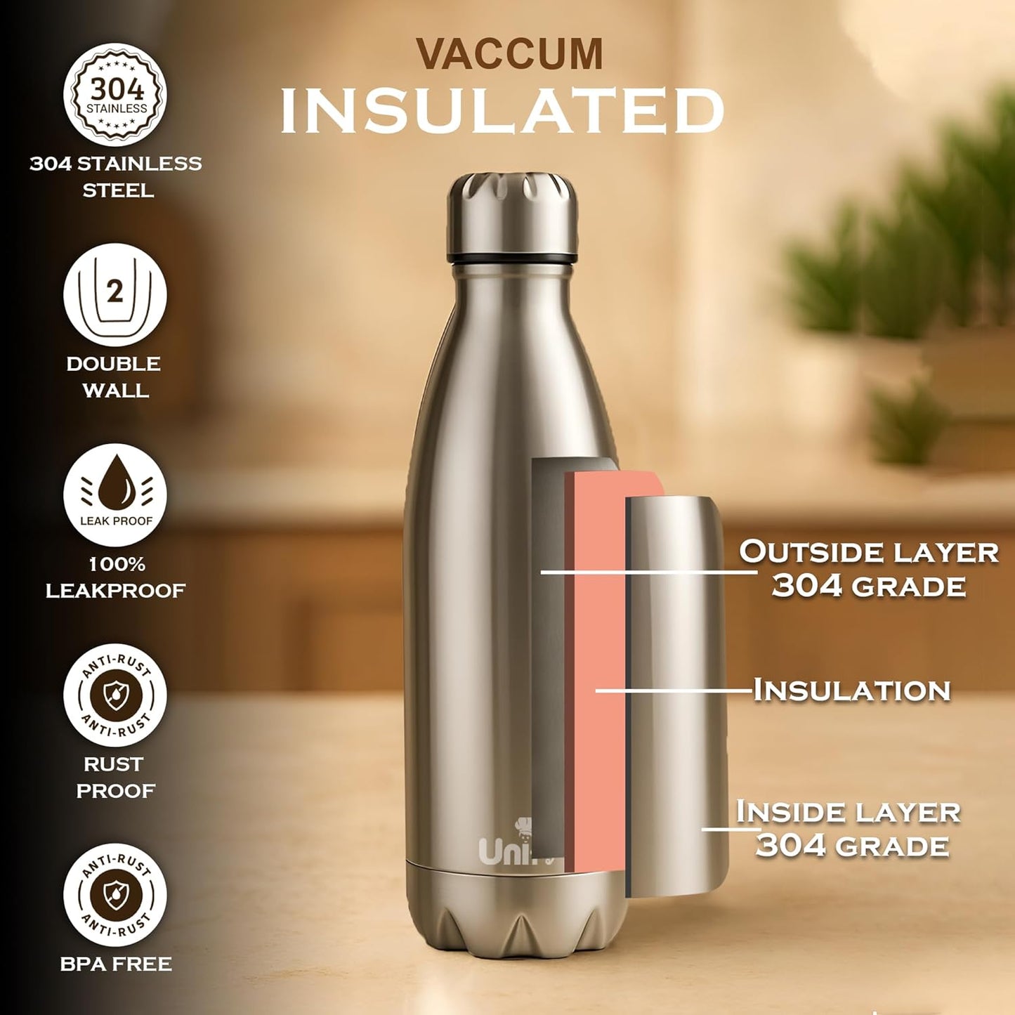 Thermosteel Hot & Cold Water Bottle 1000ml | 304 SS Vacuum Flask, 24 Hrs Hot & Cold, Leak & Rust Proof THERMO1000ML 3