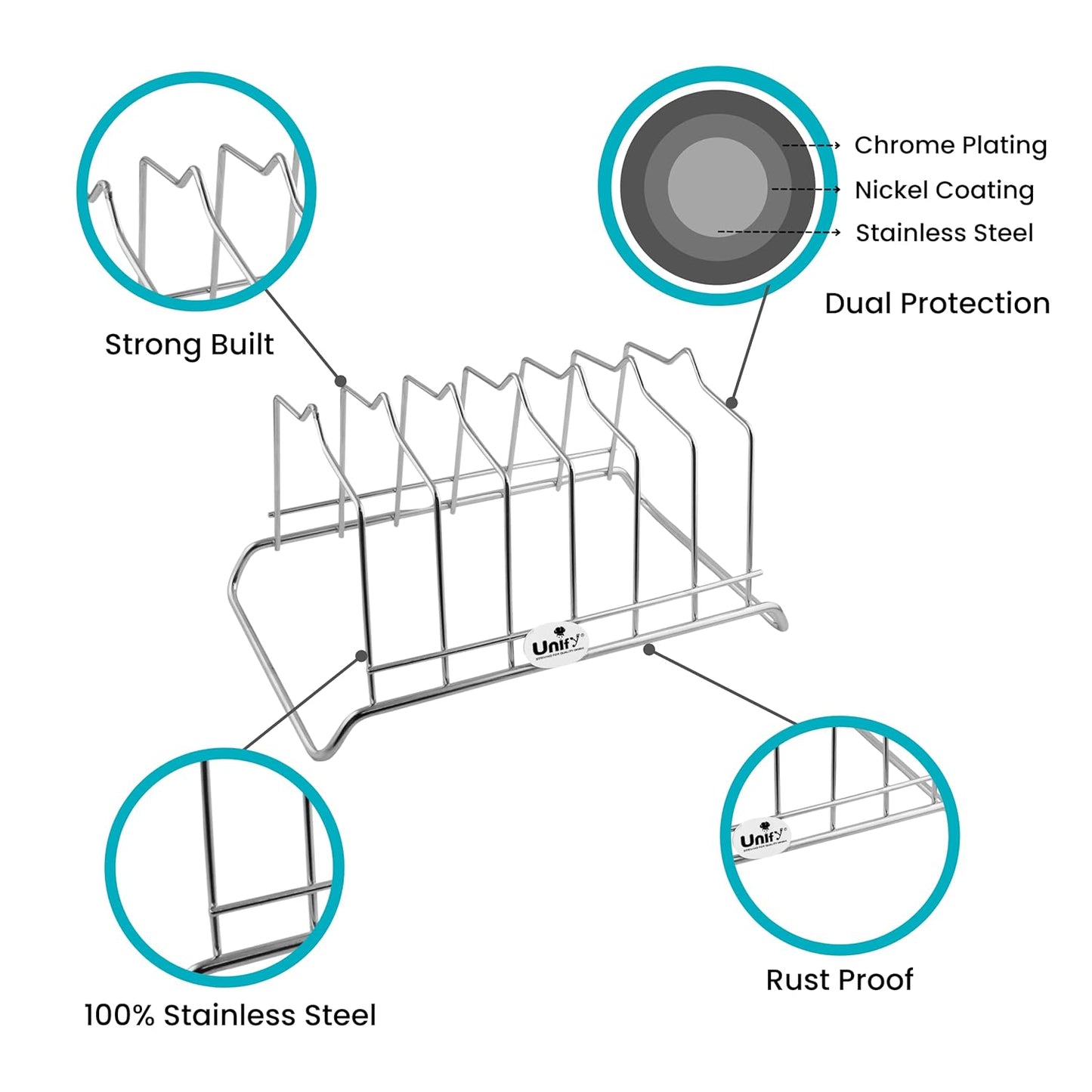 Stainless Steel Plate Rack for Kitchen | 6 Section Utensil & Dish Stand Silver PLATESTAND6 2