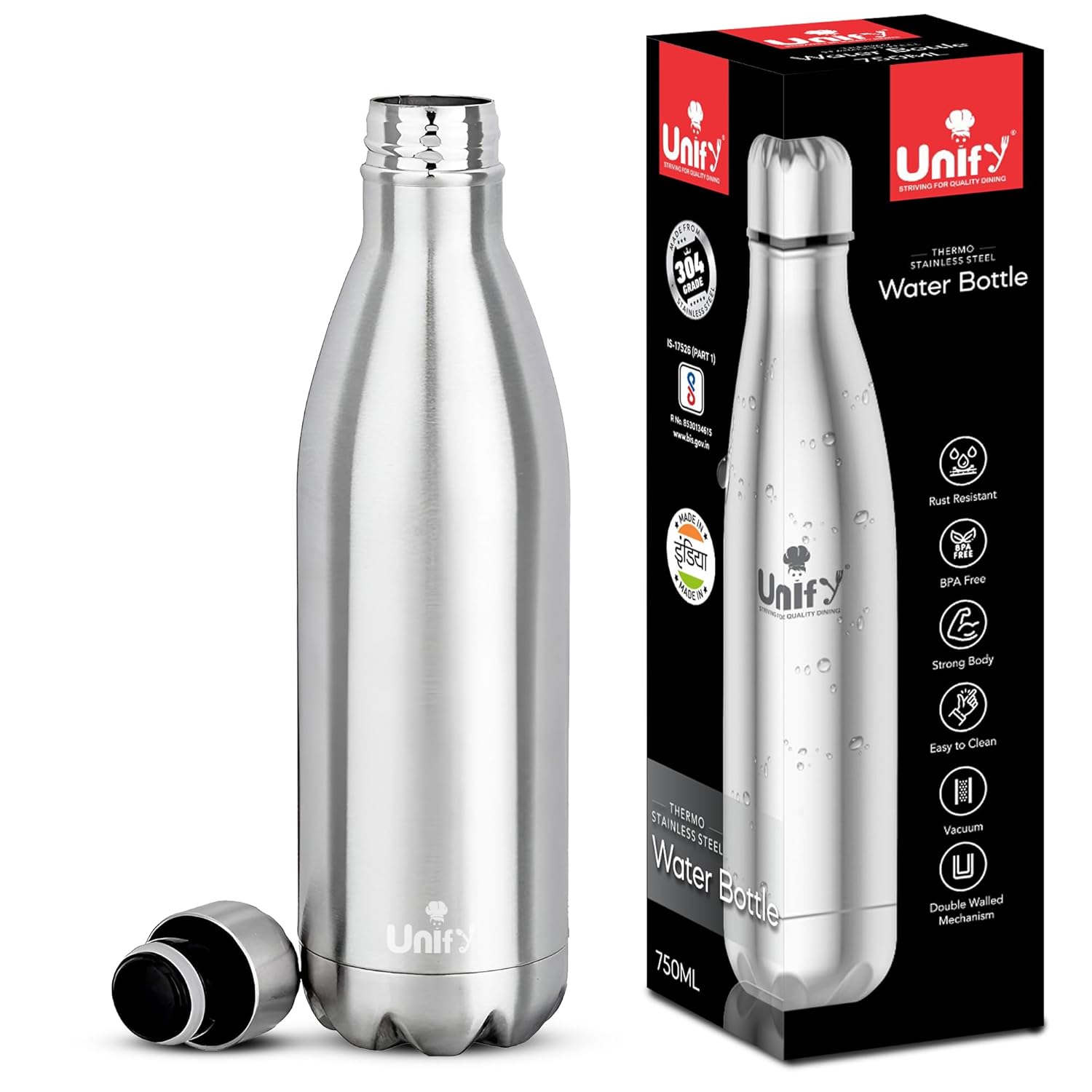 Thermosteel Hot & Cold Water Bottle 750ml | 304 SS Vacuum Flask, 24 Hrs Hot & Cold, Leak & Rust Proof THERMO750ML 1