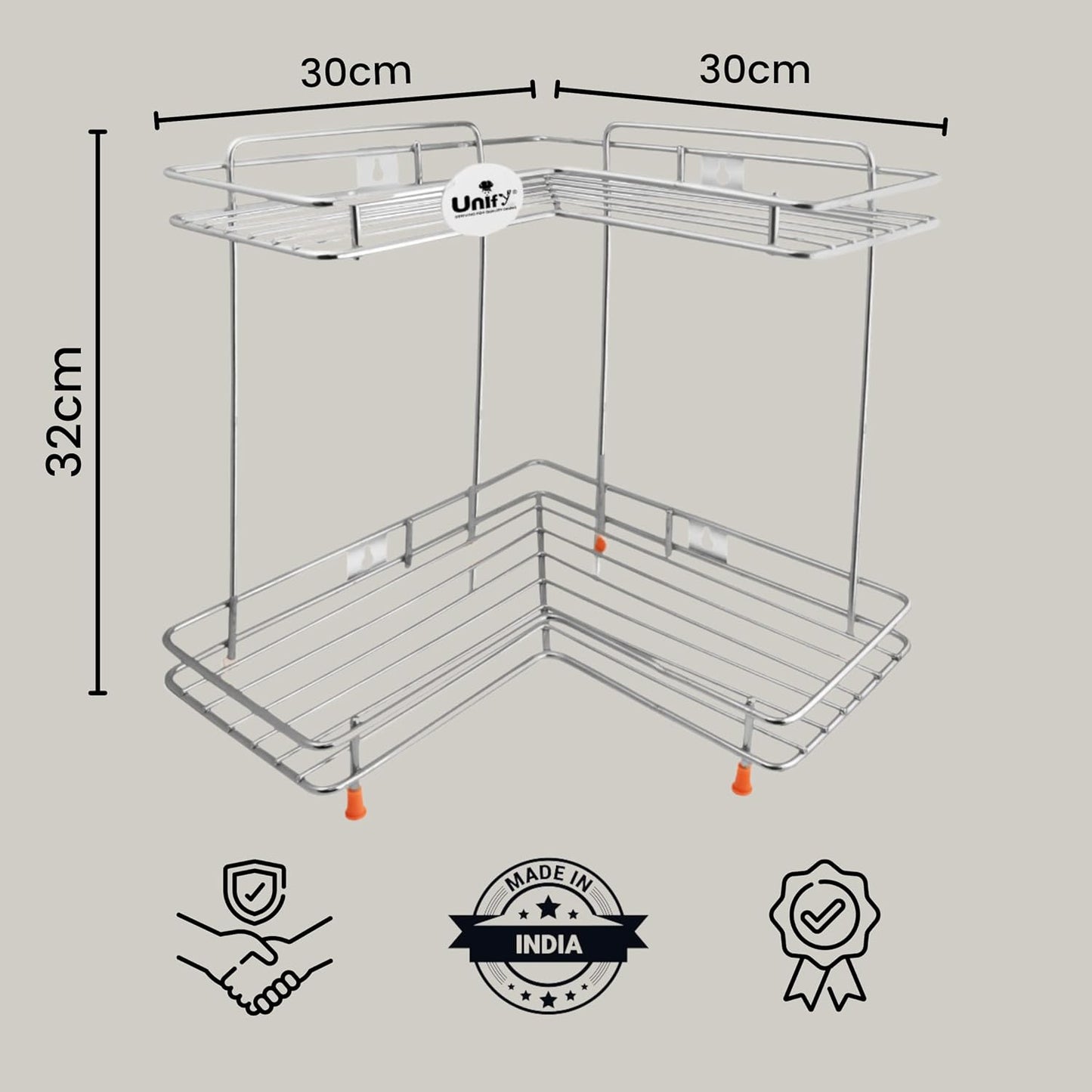 2-Tier Stainless Steel L-Corner Shelf Rack – 31×31×33cm, Chrome FinishL2cornerstand1 2