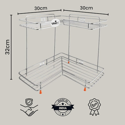 2-Tier Stainless Steel L-Corner Shelf Rack – 31×31×33cm, Chrome FinishL2cornerstand1 2