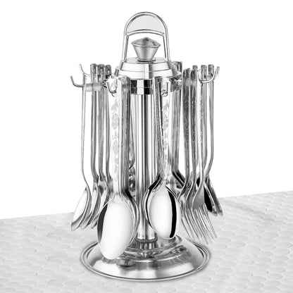 25 Pcs Stainless Steel Cutlery Set with Stand for Home & Kitchen | Silver Tableware SHAGUN1080PARAG 1
