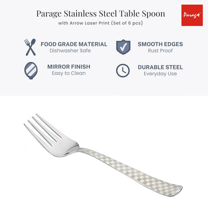 6-Piece Stainless Steel Forks Set | 18.5cm Dessert & Fruit Forks with Checks Design - Shiny Sturdy Handle Tableware for Home & Kitchen