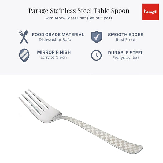6-Piece Stainless Steel Forks Set | 18.5cm Dessert & Fruit Forks with Checks Design - Shiny Sturdy Handle Tableware for Home & Kitchen