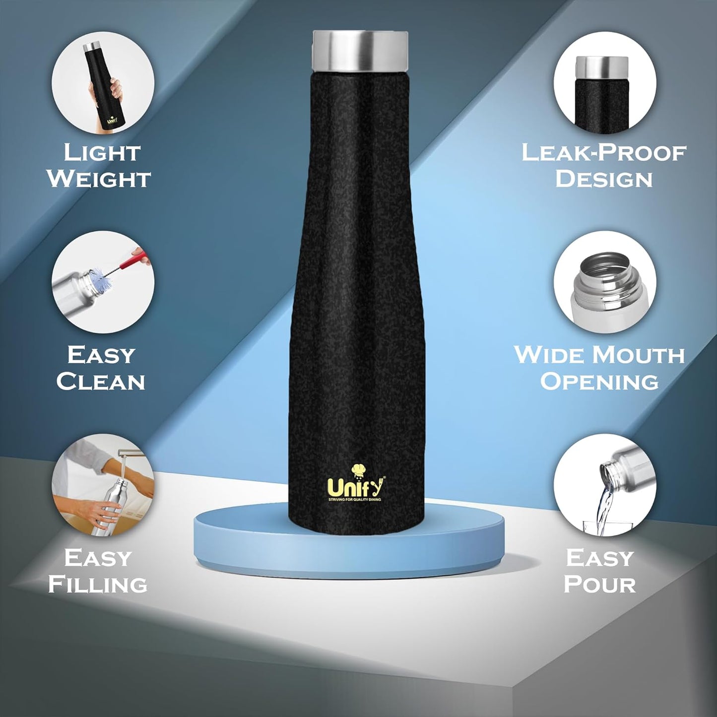 Jupiter Stainless Steel Water Bottle 1L (Set of 3, Black) | Leak-Proof for Home, Gym & Travel 3JUPITERBLACK 3