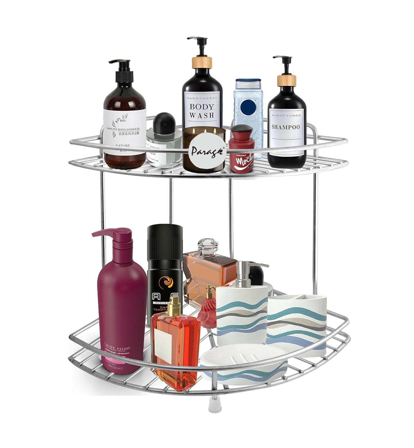 2-Tier Stainless Steel Corner Shelf Rack | Multipurpose Organizer for Kitchen & Bathroom, 23×23×33 cm (Chrome)92cornerstand1 1