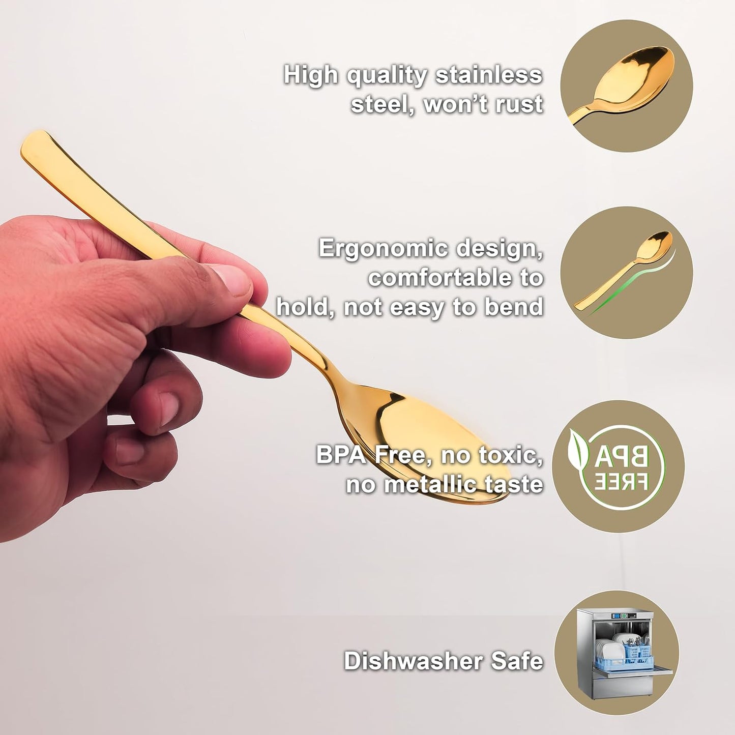 6-Piece Stainless Steel Gold Spoon Set | 18cm Premium Large Spoons, Luxury Tableware & Housewarming Gift 6IMPGOLDDS 3