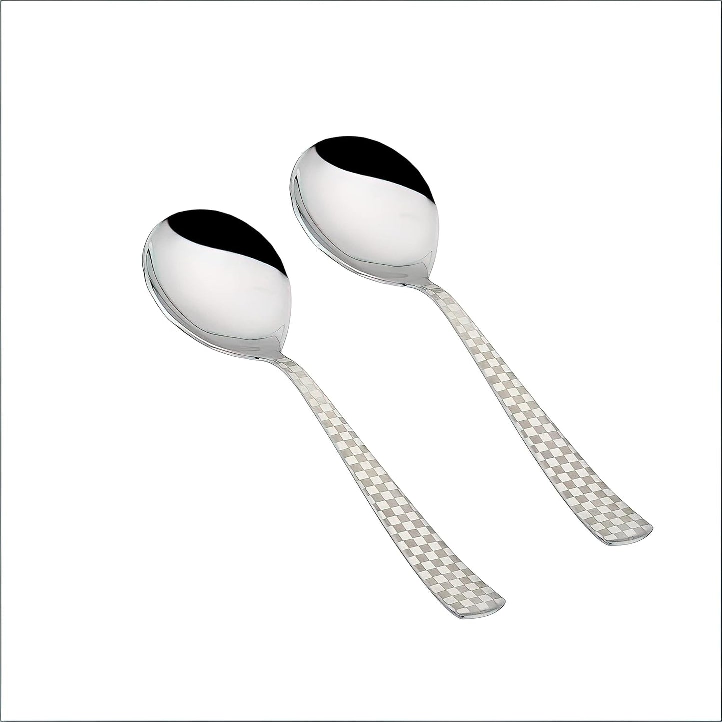 2 Pieces Stainless Steel Premium Serving Spoon Set, 21 cm, Silver, Checks Design