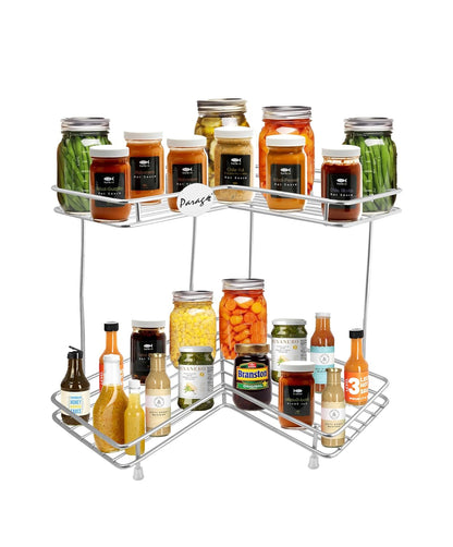 2 Tier Stainless Steel Corner Rack | L Shape Wall Mount Kitchen Shelf CORNERL2 4