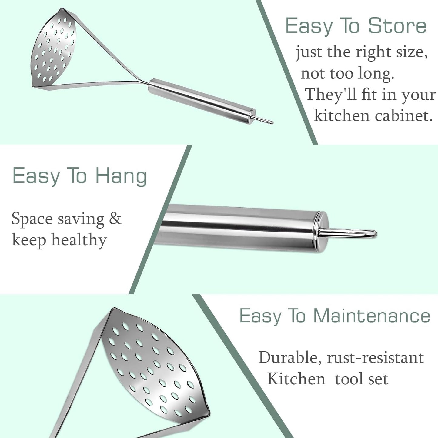 Stainless Steel Potato & Vegetable Masher | 24.5cm Kitchen Tool for Pav Bhaji, Home & Kitchen, Silver Finish1PCSMASHER1 4