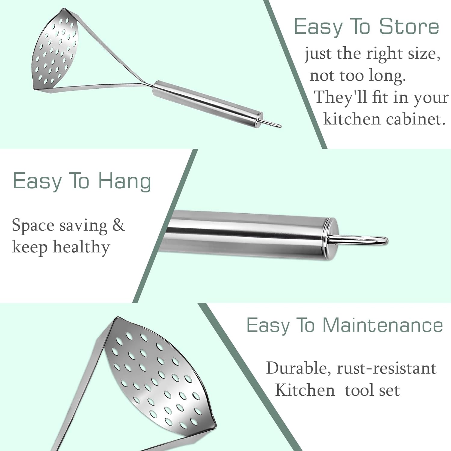 Stainless Steel Potato & Vegetable Masher | 24.5cm Kitchen Tool for Pav Bhaji, Home & Kitchen, Silver Finish1PCSMASHER1 4