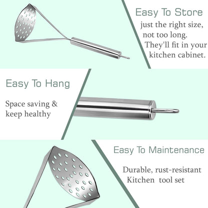 Stainless Steel Potato & Vegetable Masher | 24.5cm Kitchen Tool for Pav Bhaji, Home & Kitchen, Silver Finish1PCSMASHER1 4