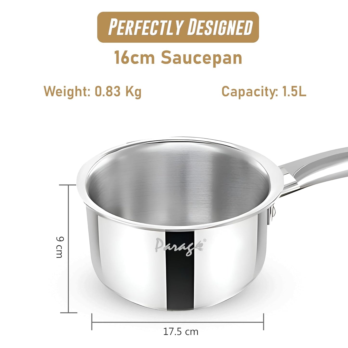 Tripure Triply Stainless Steel 16cm Saucepan - 1.75L, Scratch-Resistant Steel Pan for Tempering, Seasoning & Cooking, Stay-Cool Handle, Induction & Gas Friendly, Heavy Bottom, 5-Year WarrantyTPSAUCEPAN16CM1 2