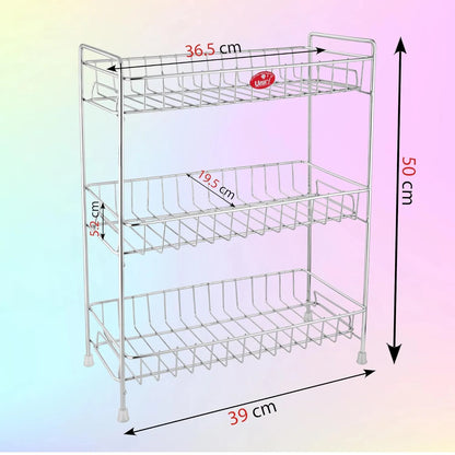 Stainless Steel 3-Tier Kitchen Spice Rack | Countertop Organizer with Shelf Liner (Chrome) RECT3SHELFC 2