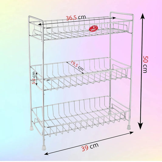Stainless Steel 3-Tier Kitchen Spice Rack | Countertop Organizer with Shelf Liner (Chrome)
