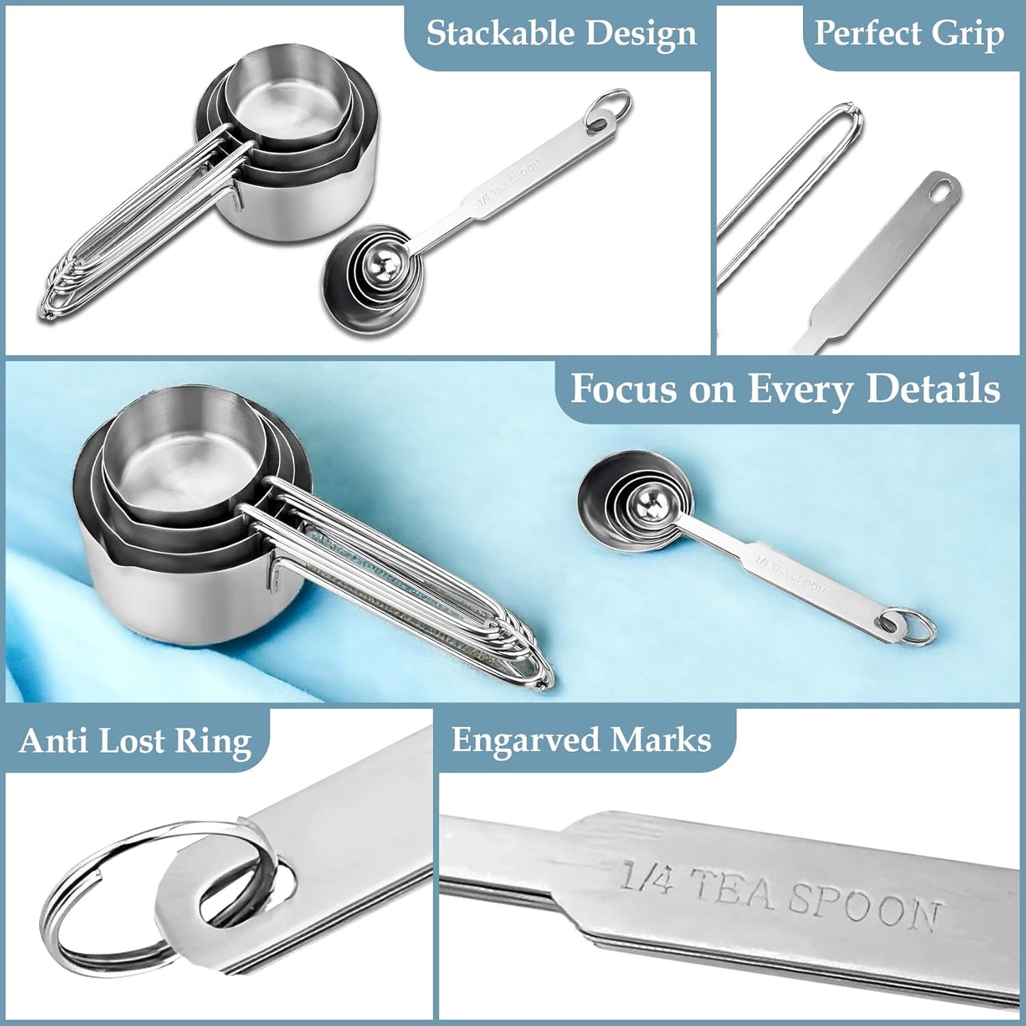 4-Piece Stainless Steel Measuring Cups Set | Stackable Professional Cups with Wire Handles for Cooking & BakingWMSRSPCP1 3