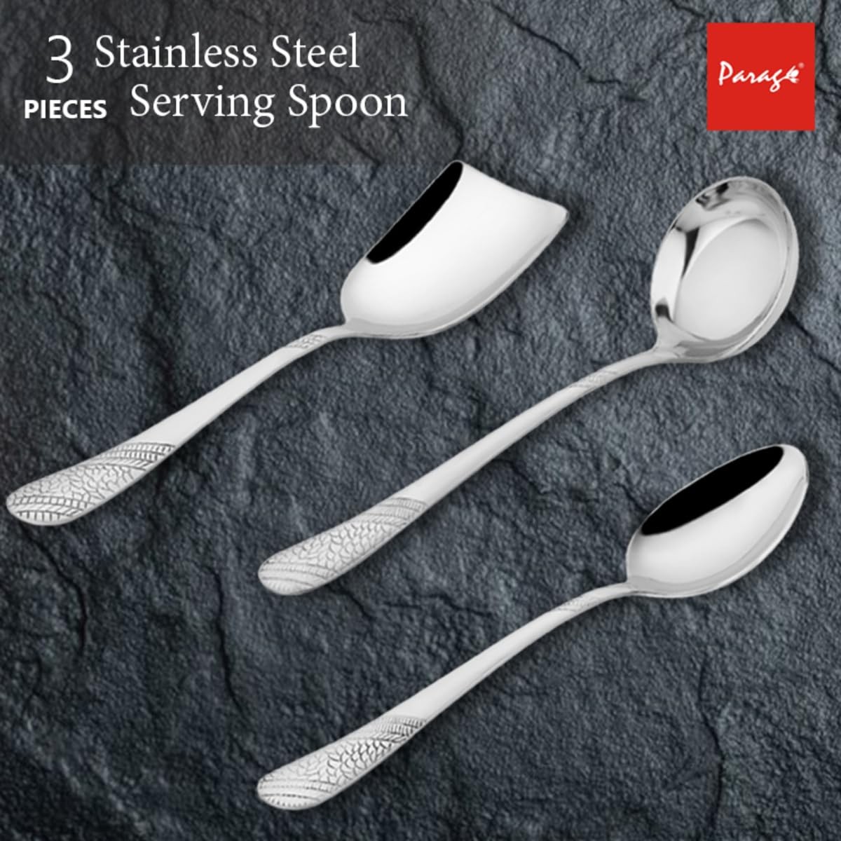 Stainless Steel Serving Spoon Set of 3 | Heavy Gauge Kitchen & Dining Spoons (Silver) 3IMPERIALSS-n 4