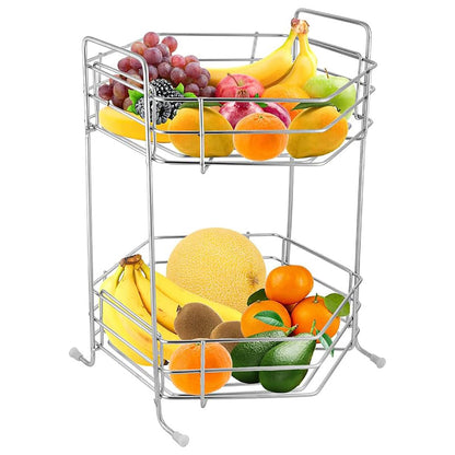 Stainless Steel 2-Tier Fruits & Vegetables Basket | Kitchen Storage Rack Organizer (Chrome) HEXA2BSKTC 1