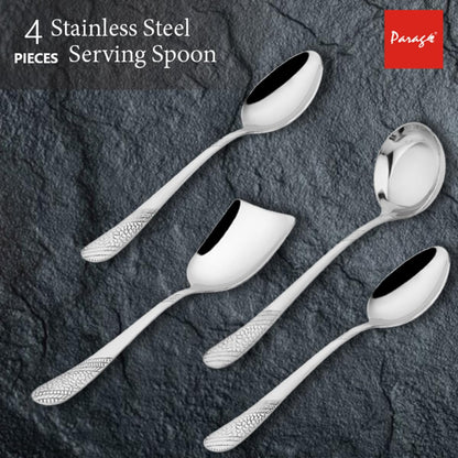 Stainless Steel Serving Spoon Set of 4 | Heavy Gauge Kitchen & Dining Spoons (Silver) 4IMPERIALSS-n 4