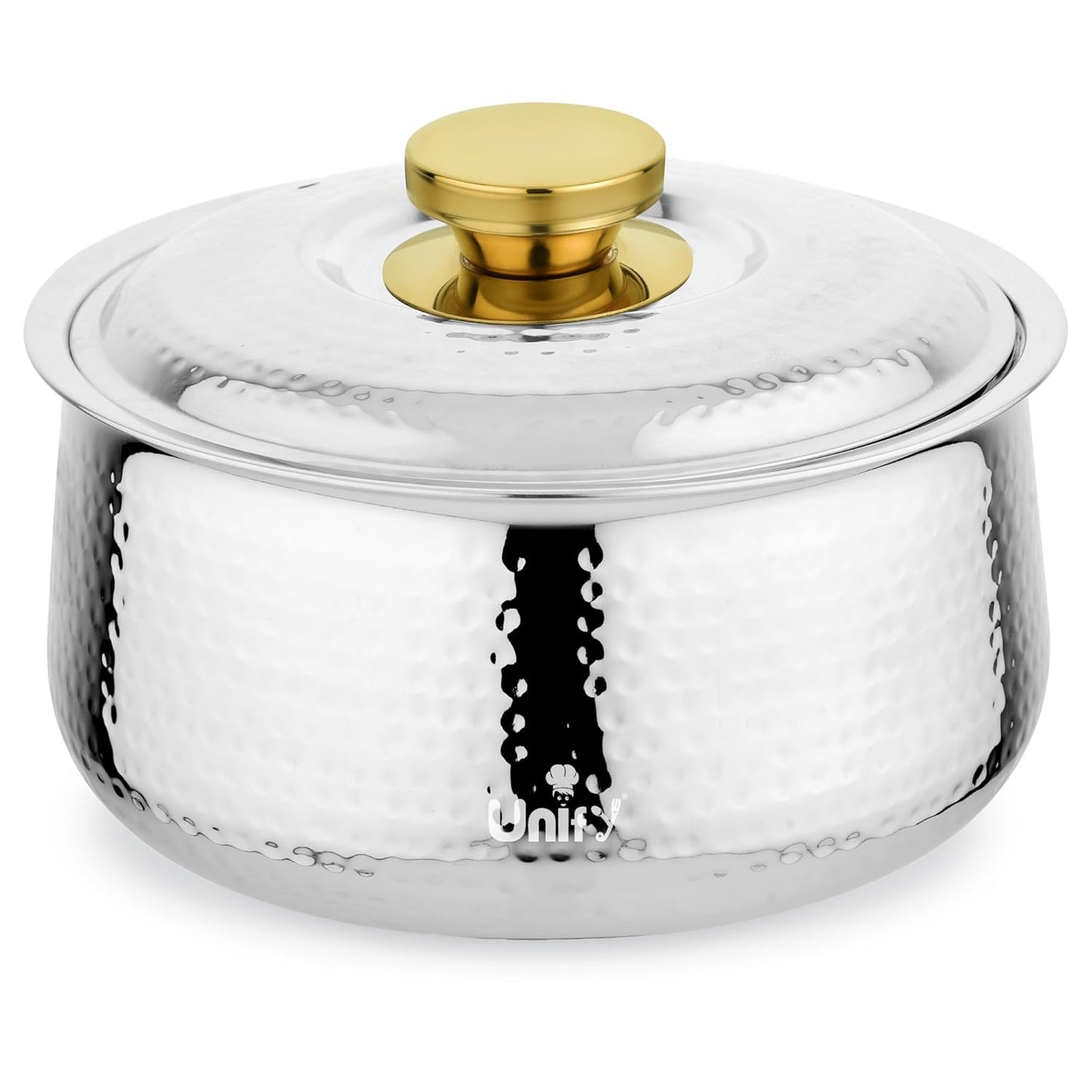 Inox Stainless Steel Insulated Casserole 2200ml | PVD Gold Handle Hot Pot | Hammered Finish, Silver INOX-2200ML 1