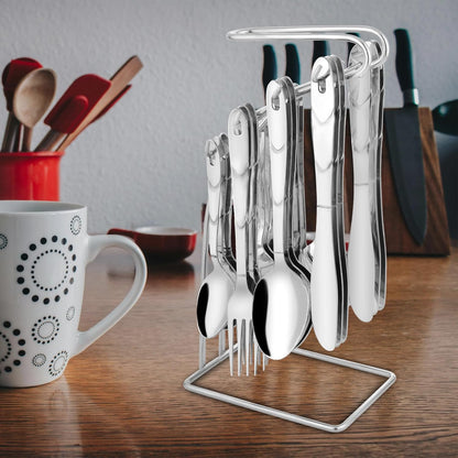 25 Pcs Creta Stainless Steel Cutlery Set - 6 Table Spoons, 6 Forks, 6 Tea Spoons, 6 Knives & Stand, SilverCRETAPARAG1 4
