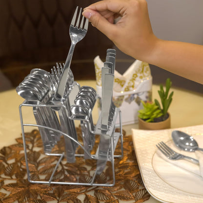 25-Piece Fantasy Stainless Steel Cutlery Set with Stand | Table Spoons, Tea Spoons, Forks & Knives (Silver) FNTSY1008PARAGK 2