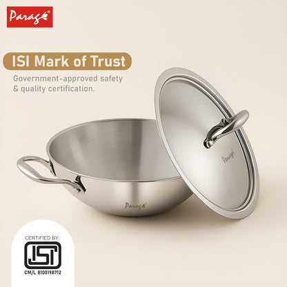 Tripure Triply Stainless Steel Kadai with Lid 24 cm, 2.6L | Induction & Gas Compatible TPKADHAI24CM 2
