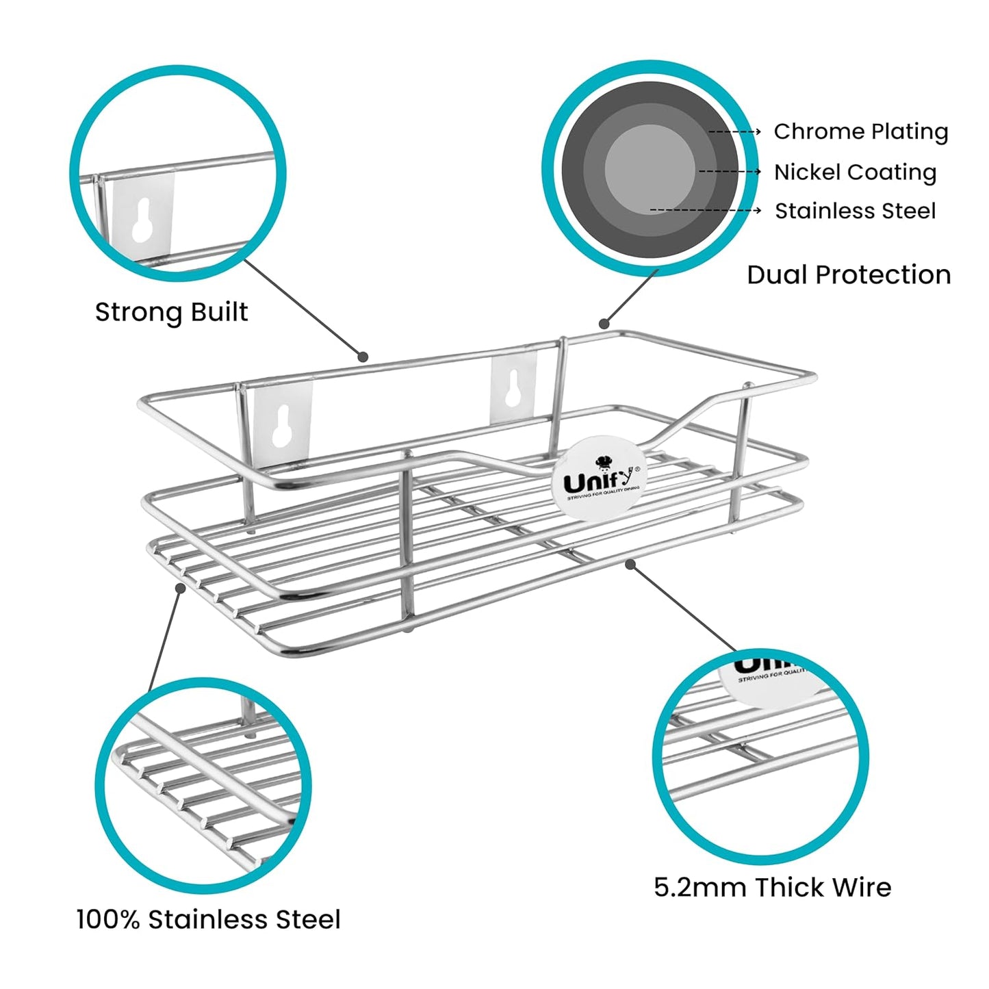 Stainless Steel Multipurpose Storage Rack | Bathroom & Kitchen Organizer, 31×15×7 cm, Chrome FinishBATHSHELF11 3
