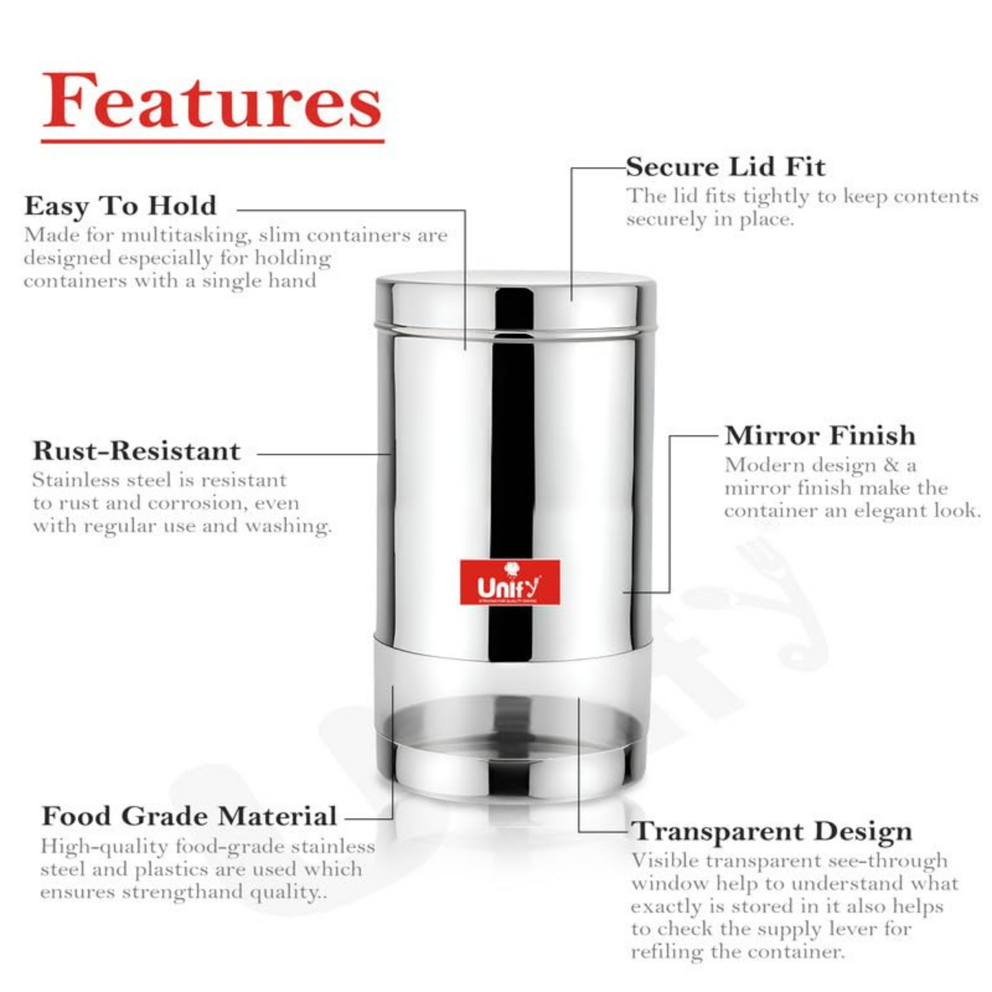 3-Piece Stainless Steel Container Set | 900ML Airtight Jars for Home & Kitchen - Ideal for Spices, Food Grains, Nuts, Glossy Finish
