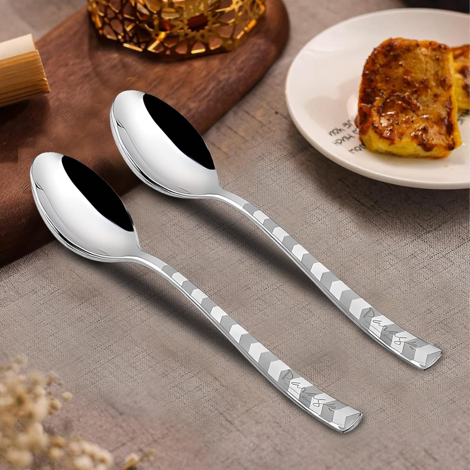 Stainless Steel Dessert Spoon Set of 6 | Premium Arrow Design Table Spoons | 18 cm, Silver 6ARROWDS 4