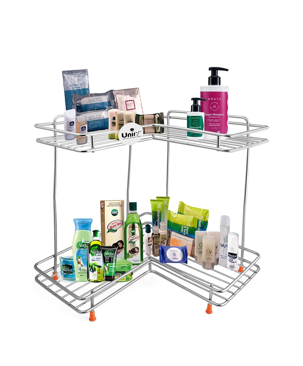 2-Tier Stainless Steel L-Corner Shelf Rack – 31×31×33cm, Chrome FinishL2cornerstand1 1