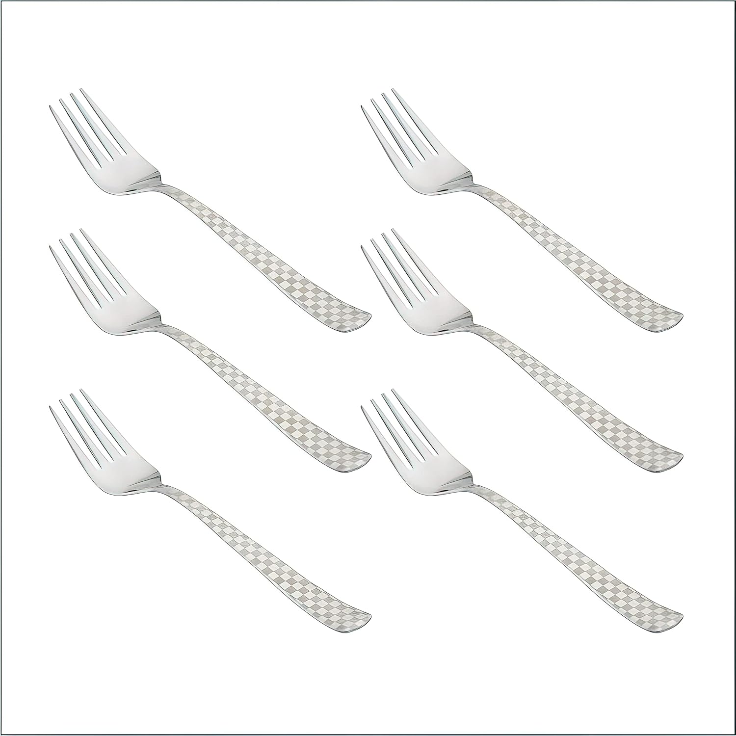 6-Piece Stainless Steel Baby Forks Set | 16cm Dining Cutlery with Checks Design - Shiny Sturdy Handle Tableware for Home & Kitchen6CHESSBF1 1