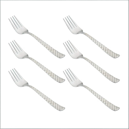 6-Piece Stainless Steel Baby Forks Set | 16cm Dining Cutlery with Checks Design - Shiny Sturdy Handle Tableware for Home & Kitchen6CHESSBF1 1