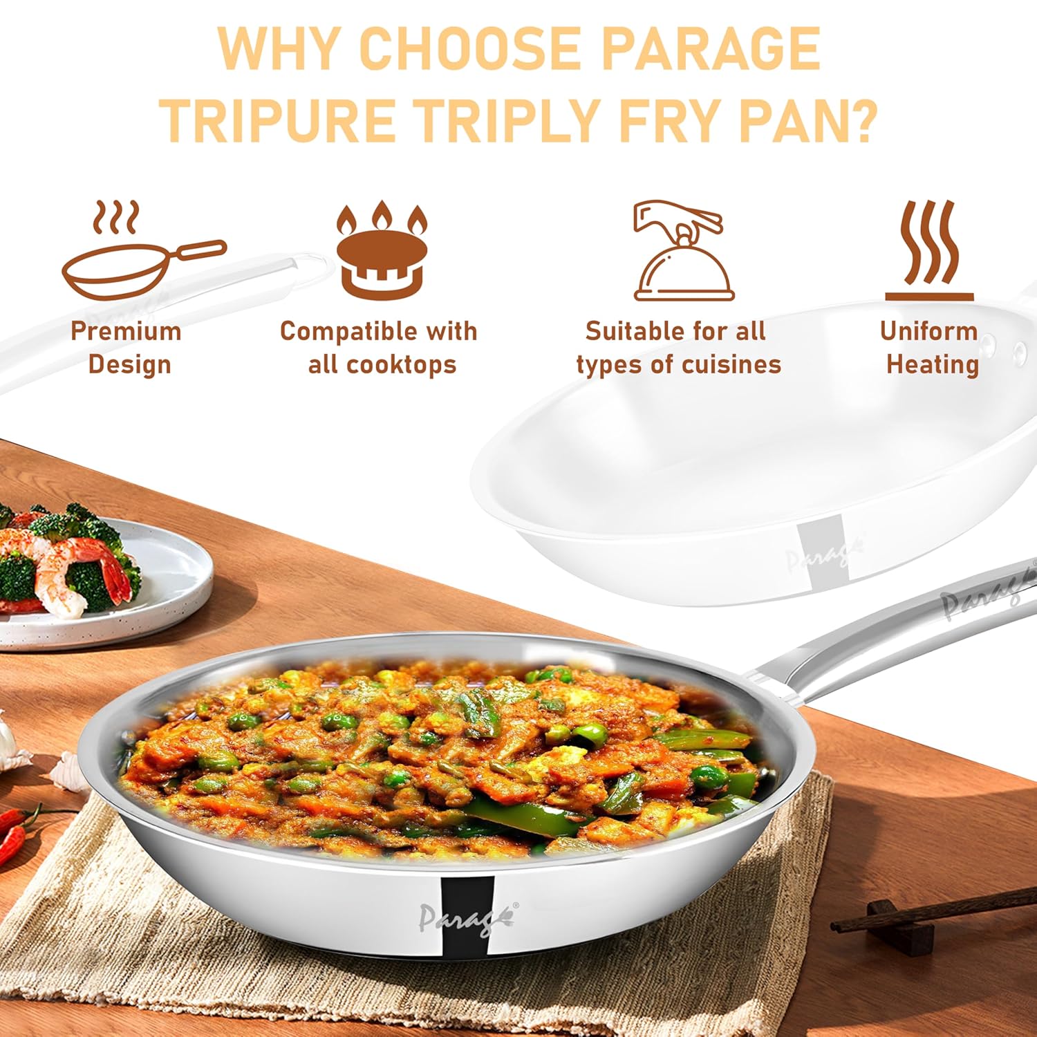 Tripure 24 cm Triply Stainless Steel Fry Pan | Scratch Resistant, Stay-Cool Handle TPFRYPAN24CM 4
