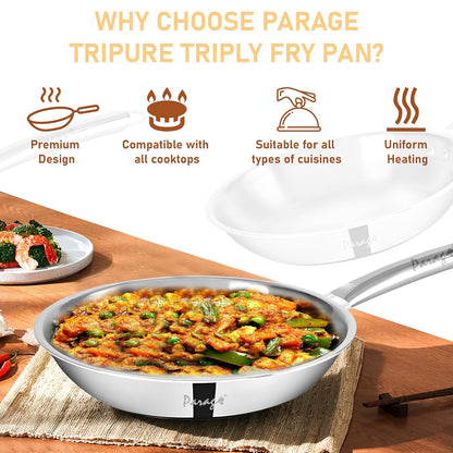 Tripure 24 cm Triply Stainless Steel Fry Pan | Scratch Resistant, Stay-Cool Handle TPFRYPAN24CM 4