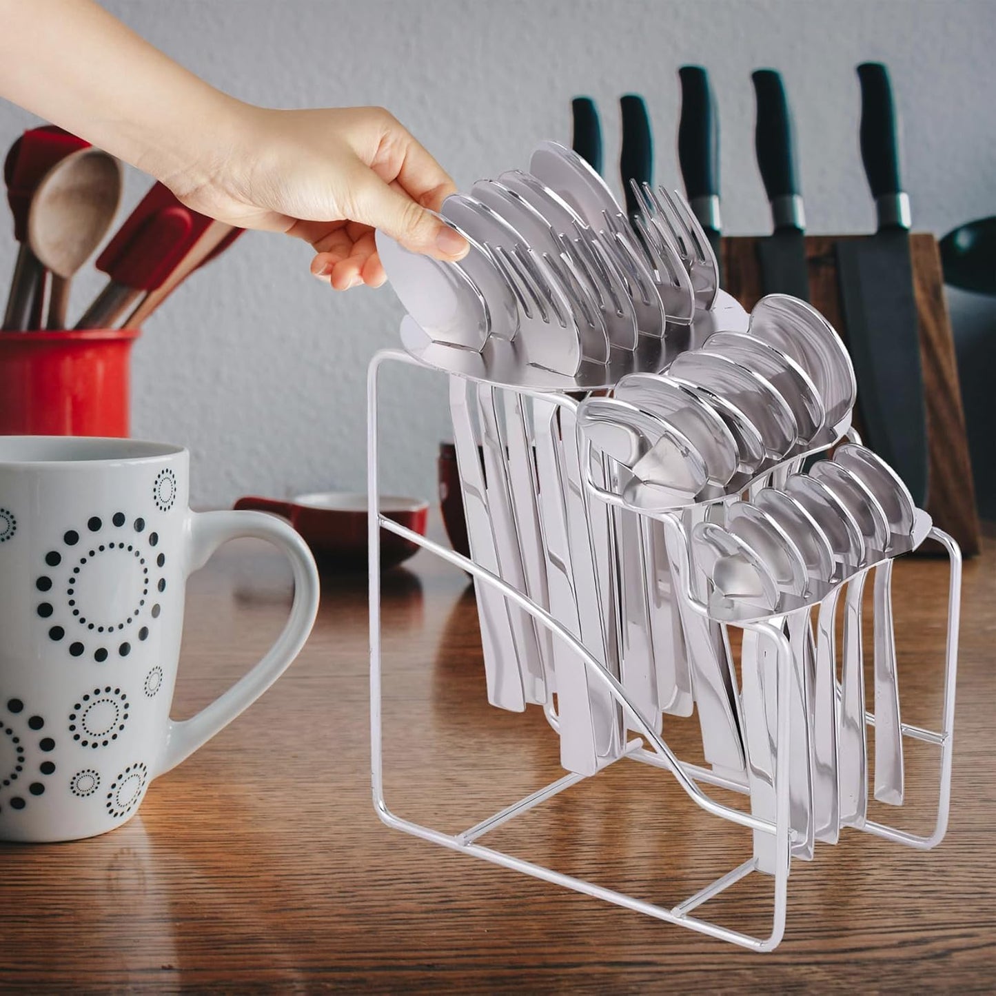 25-Piece Fantasy Stainless Steel Cutlery Set with Stand | Premium Spoon & Fork Set, Silver FNTSY1009PARAGS 3
