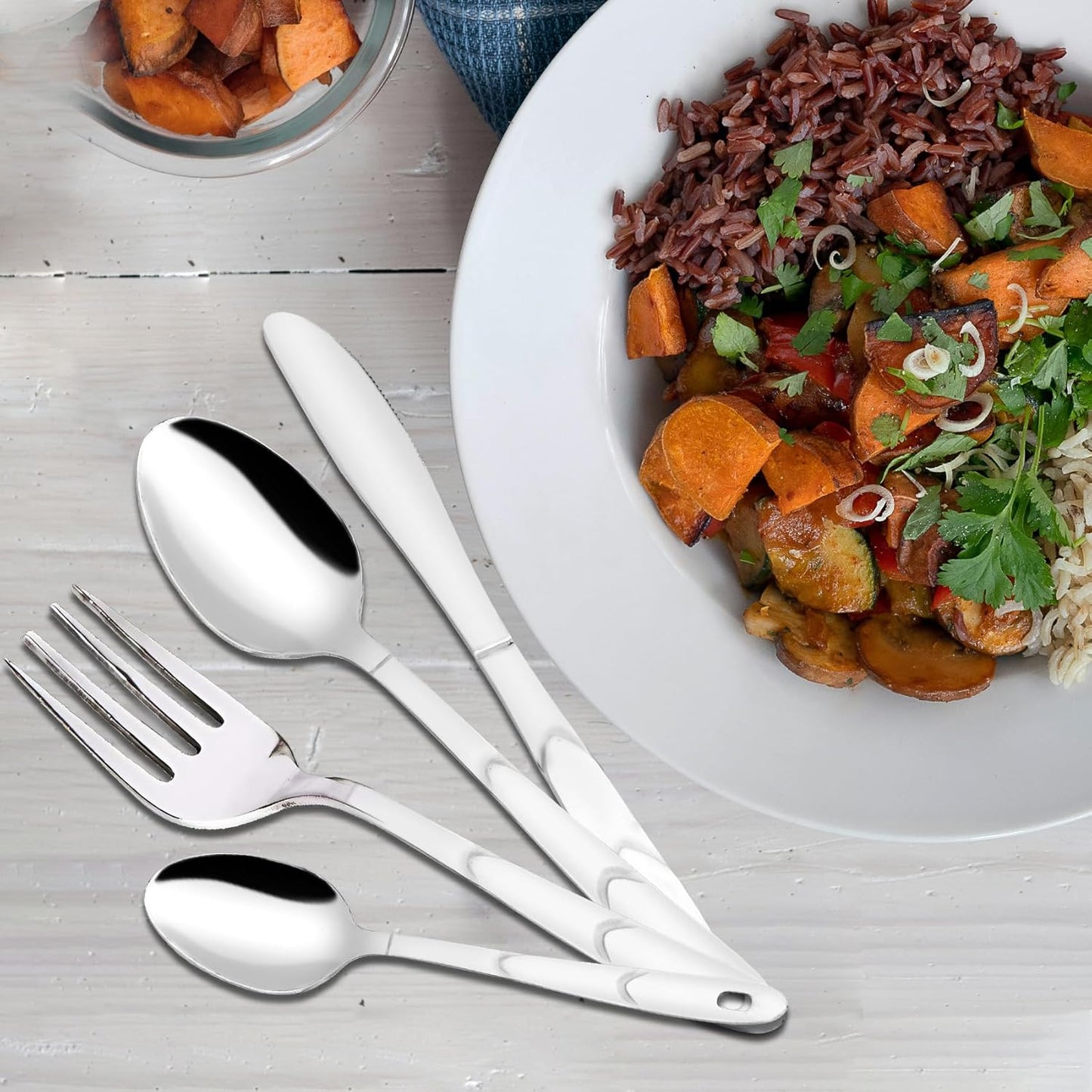25 Pcs Stainless Steel Cutlery Set with Stand for Home & Kitchen | Silver Set GLORYPARAG 4